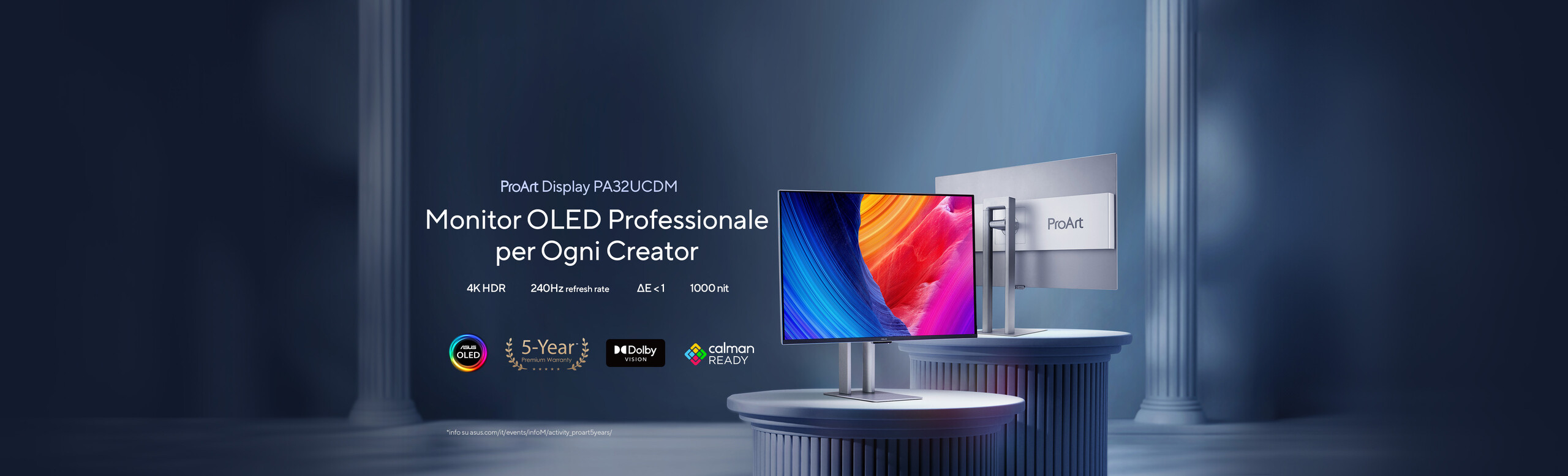 L'immagine mostra il monitor professionale ProArt Display OLED PA32UCDM