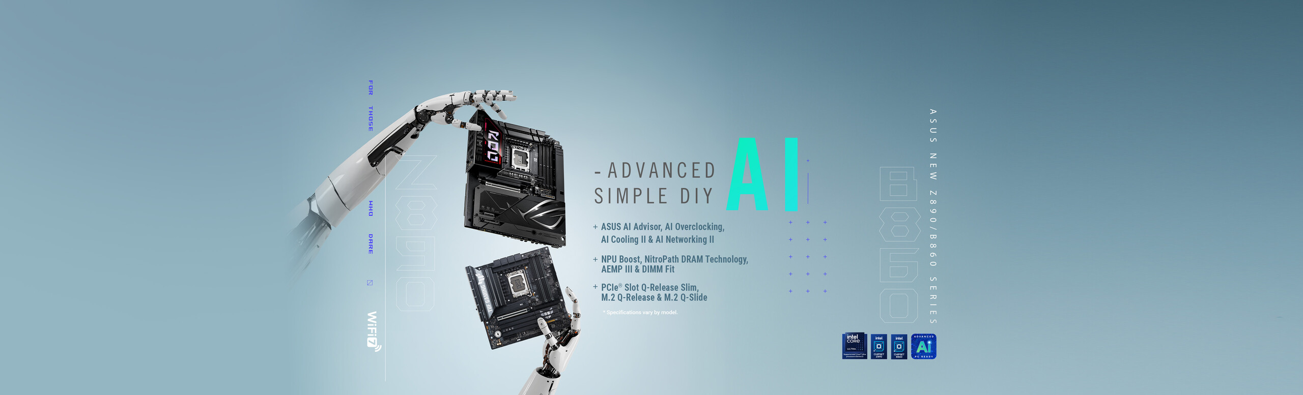 L'immagine mostra due nuove scede madri ASUS della Serie Z890/B860