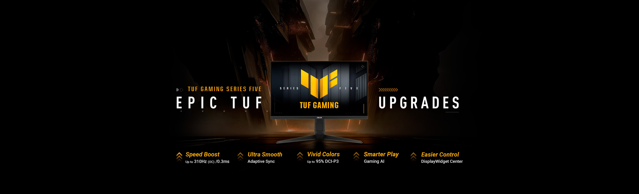 L'immagine mostra la nuova serie 5 dei monitor TUF Gaming