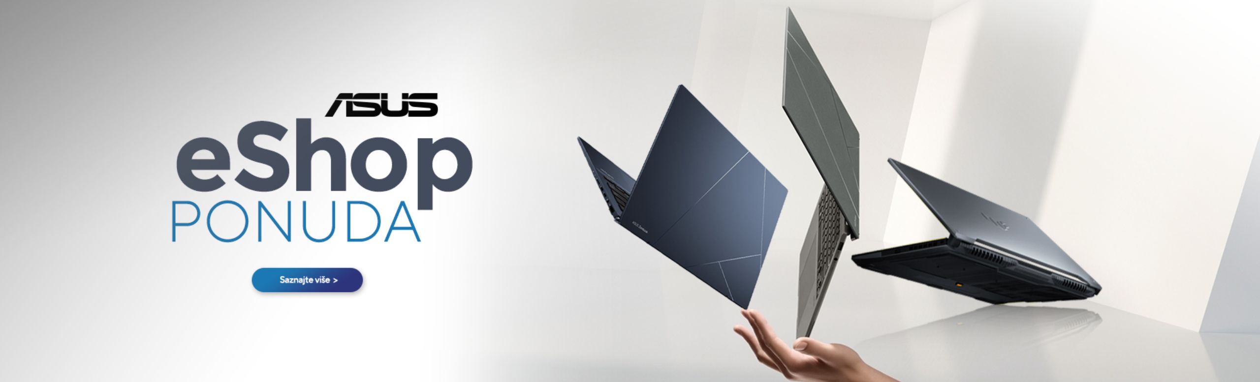 ASUS laptoppovi prikazani u svetlom prostoru sa rukom koja ih dodiruje i tekstom