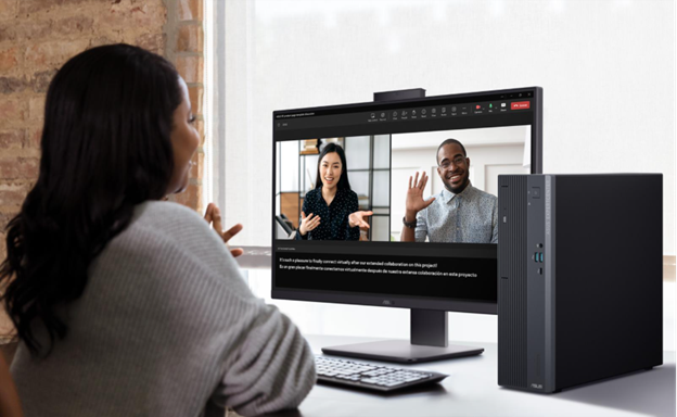 A person haiving a video conference on their ASUS setup