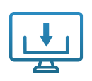 Icon of a computer monitor with a downward arrow on the screen, indicating fast installation in less than five minutes without additional software