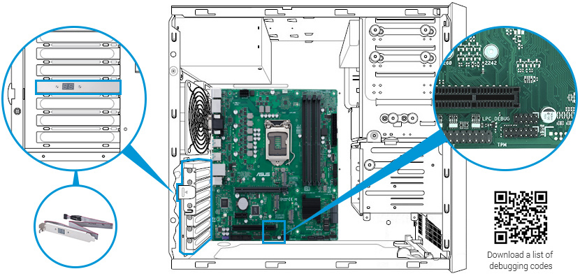 ASUS Pro WS WRX80E-SAGE SE WiFi onboard SMBUS header design highlight with an ASUS DASH LAN card