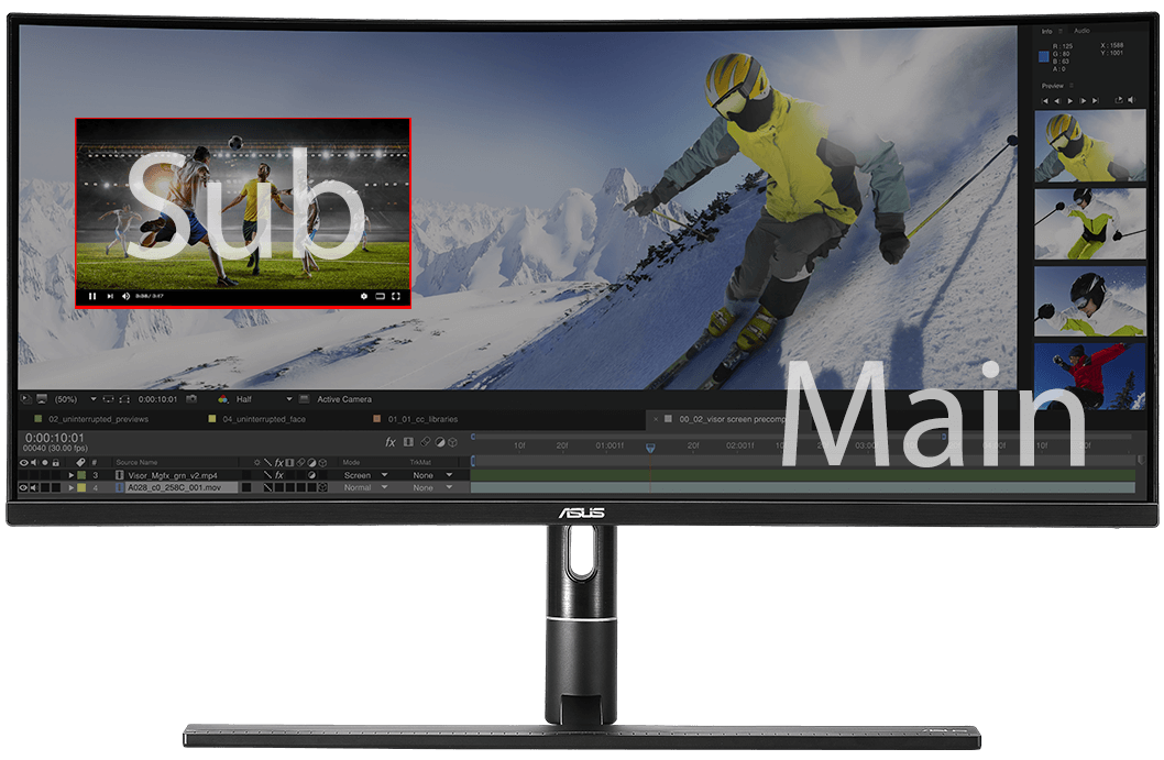 ProArt PA34VC can place your second input source in a window in one corner of the display.